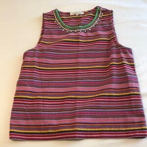 English Rose sleeveless blouse with beaded collar. Size medium